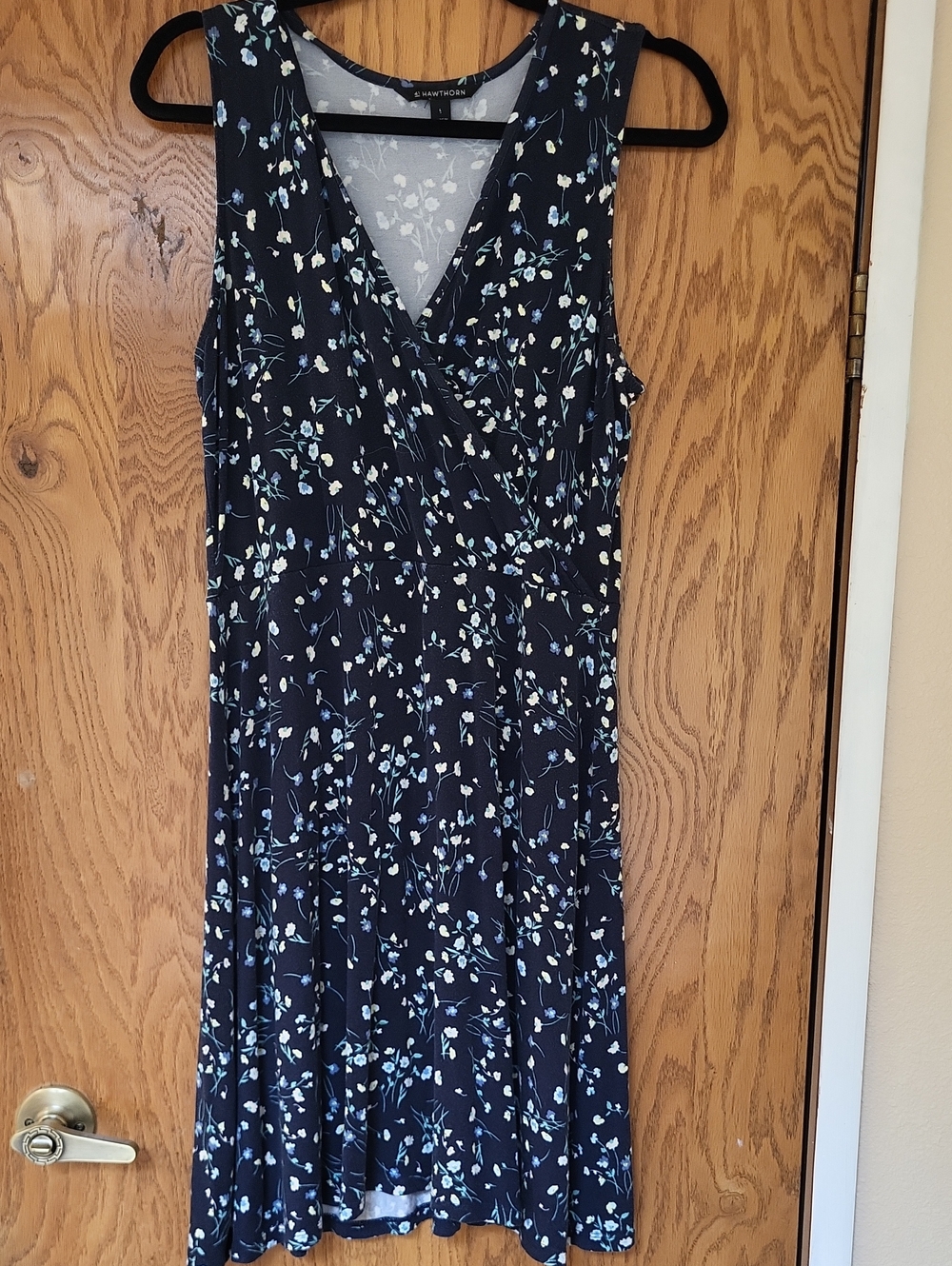 41 Hawthorn Navy Floral Midi Dress with Light Blue and White Accents